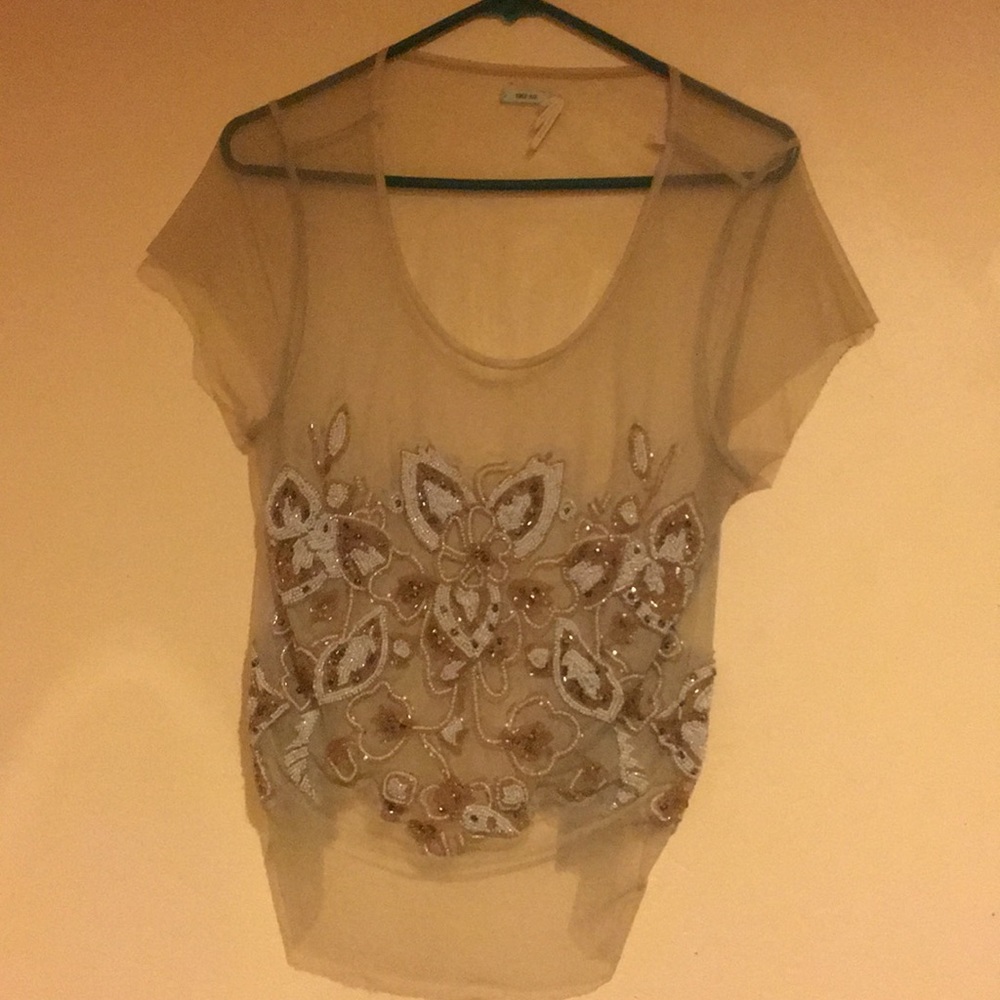 Sheer top, beaded